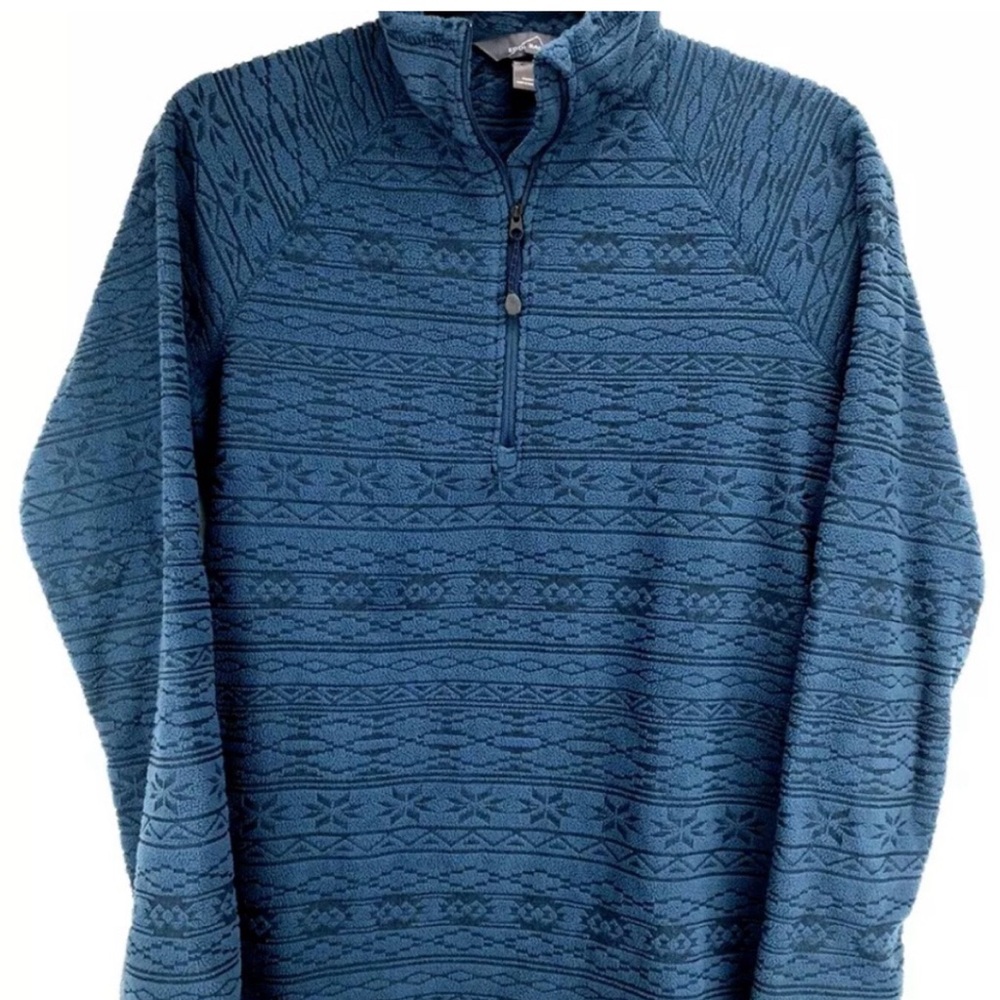 EUC Eddie Bauer Women’s Blue Fleece Quarter Zip Aztec Pattern Pullover